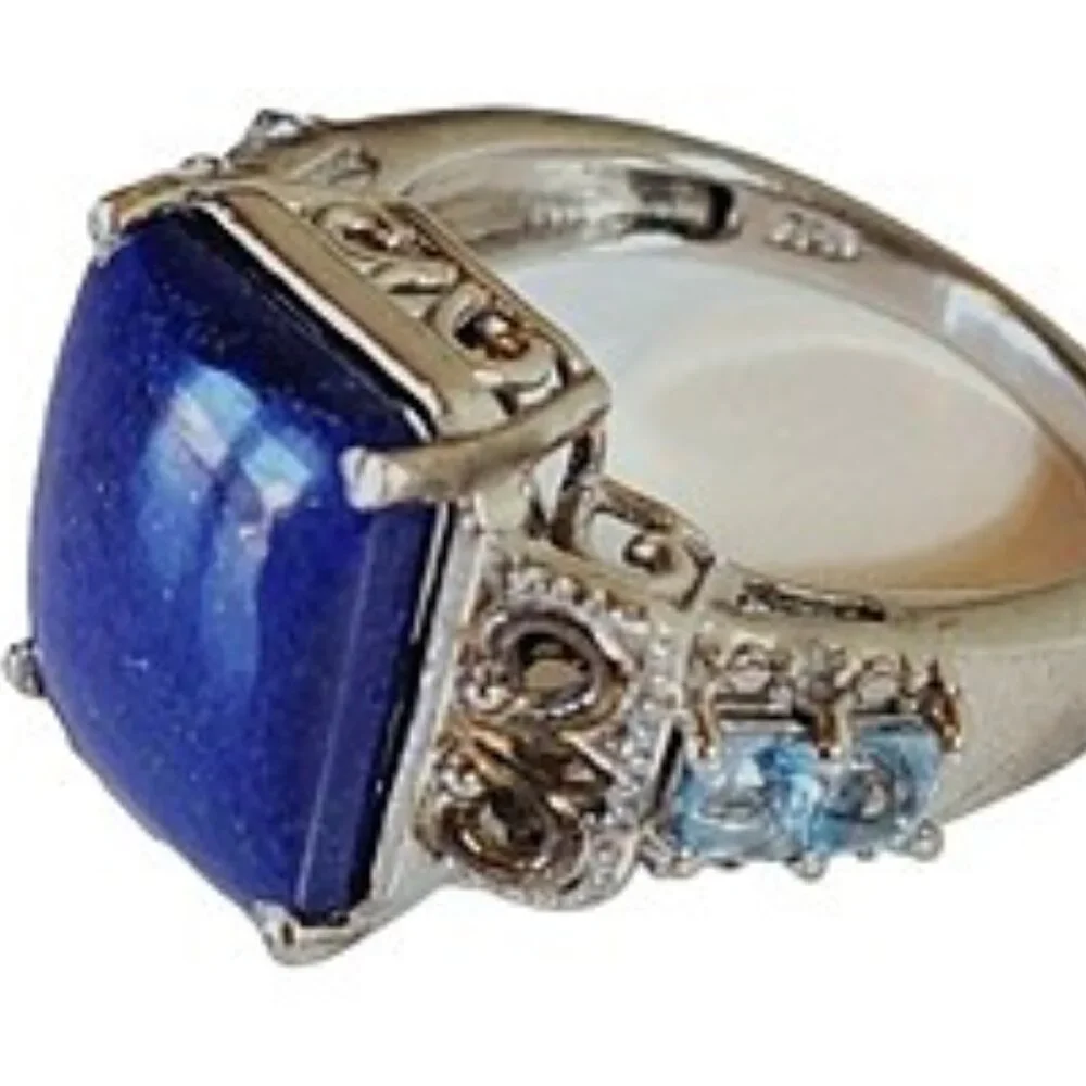 Sterling Lapis Filigree Ring 5.5 - Picture 2 of 4